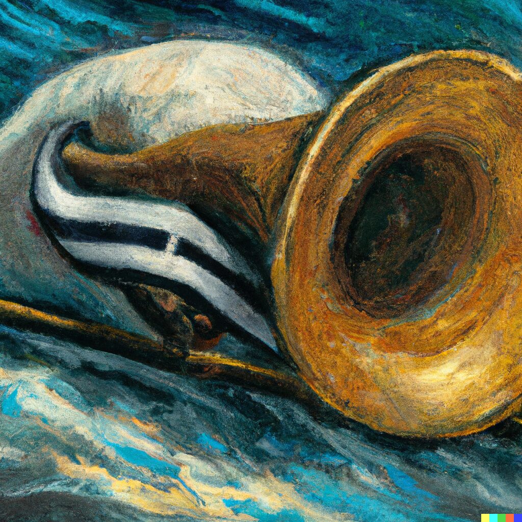 oil painting of an olympic swimming horn van gogh