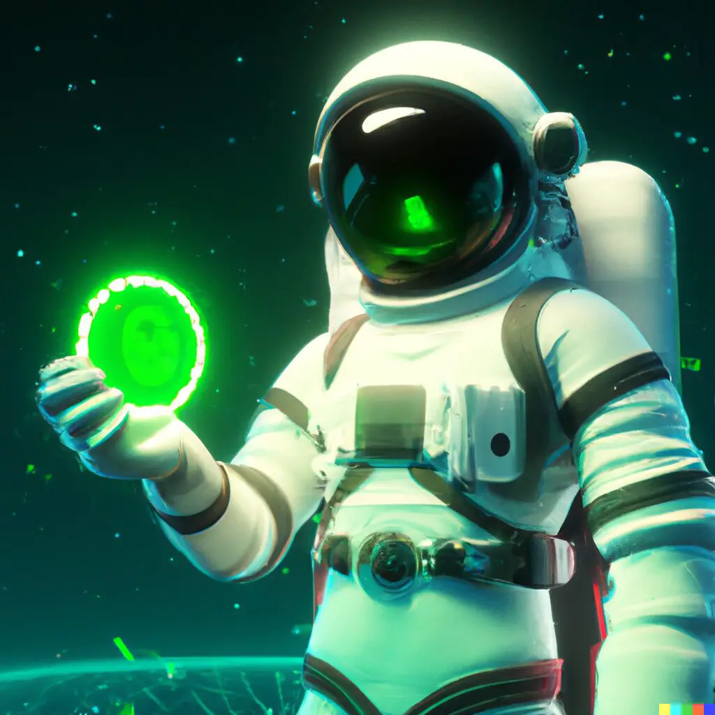 3d-render-spaceman-with-green-helmet-holding-okb-coin-in-futuristic-setting-digital-art